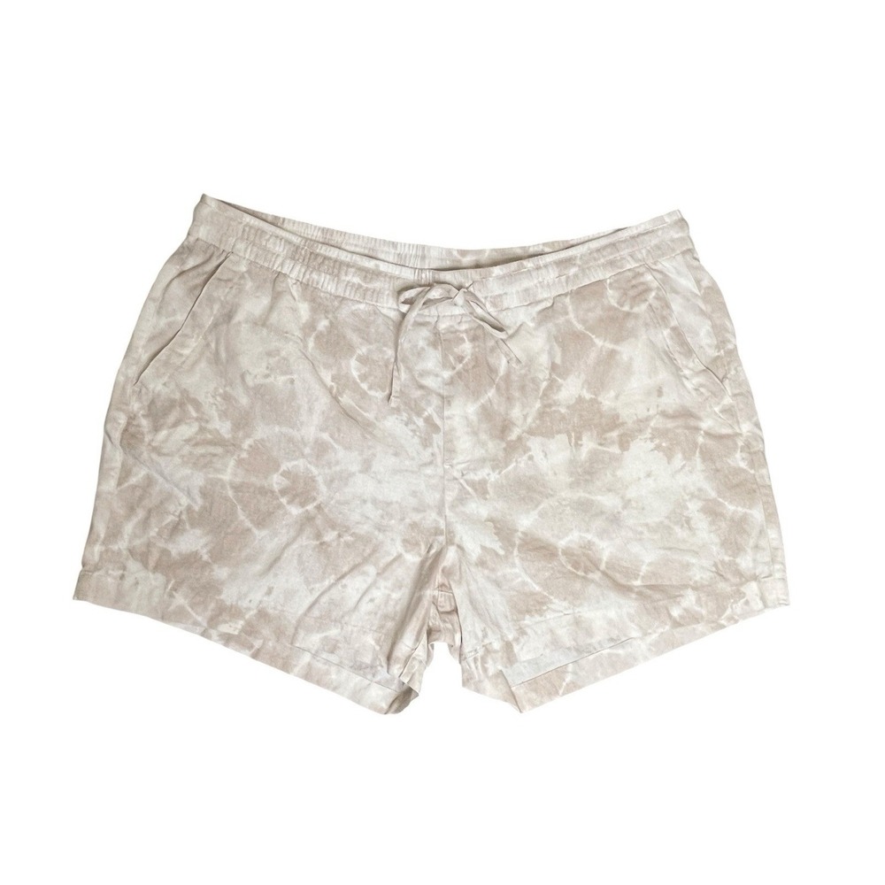 Old Navy Linen Shorts Womens XL Beige Tie Dye High Rise Pull On Summer Boho
